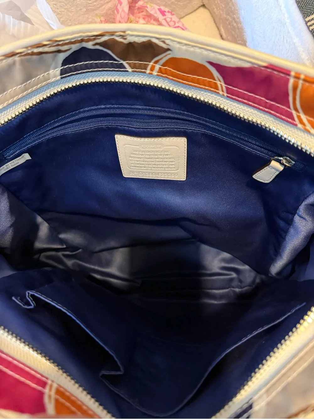 Coach Multicolor Part Op Art Satin & Leather Carrie Tote